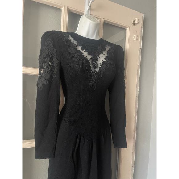 Vintage Pat Sandler Wellmore Black Santana Knit Bead Puff Sleeve Dynasty - Picture 9 of 11